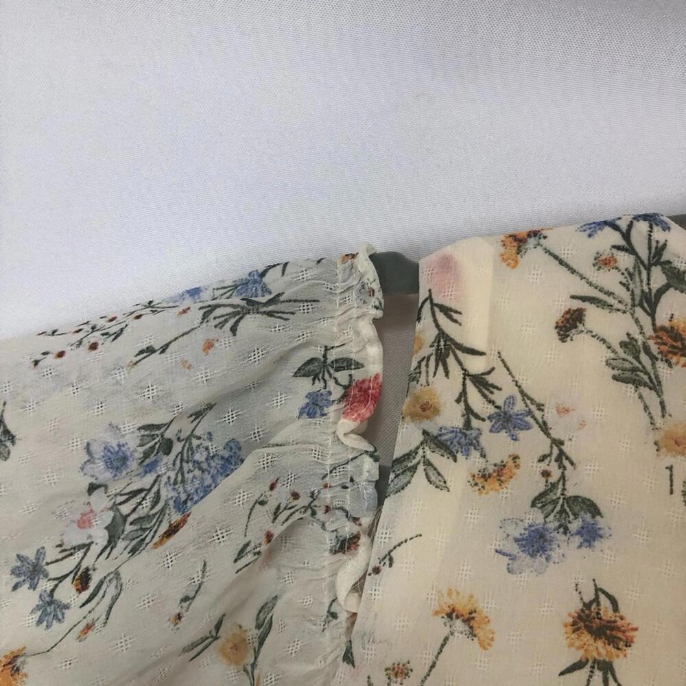 Perceptions Dress Floral Closure Cold Shoulder Puffed Sleeve Back Pleat - Picture 4 of 9